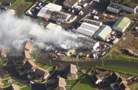 Photograph of Fire At Ormlie Industrial Estate - From The Air
